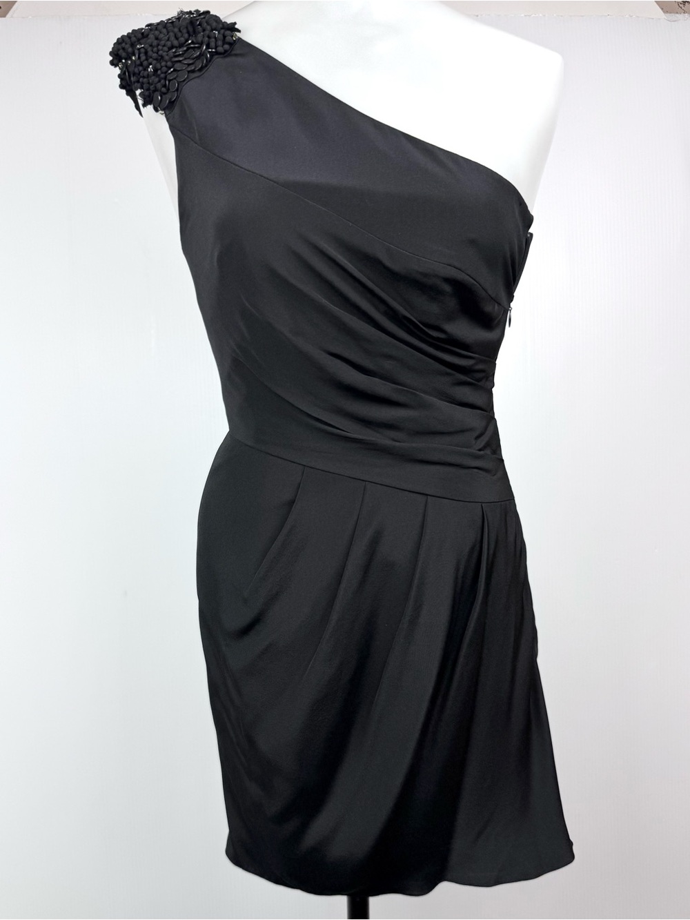 Tibi Black One-Shoulder Silk Embellished Cocktail Mini Dress size 0